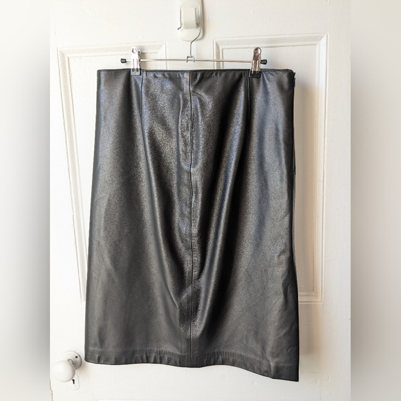 Vintage Robert Arnold Black Leather Midi Pencil Skirt - Sz 14 - Picture 1 of 11